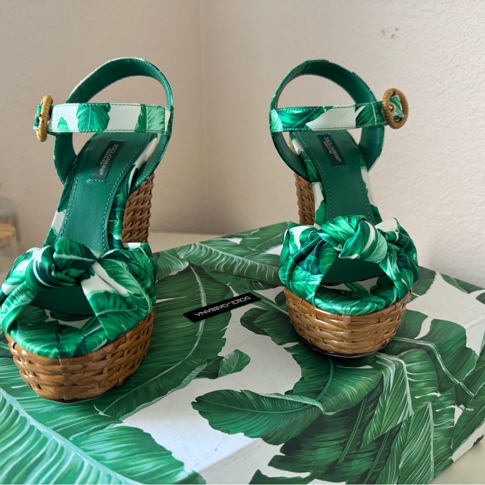 Dolce & Gabbana Palm Leaf Rattan Wedge Size 36